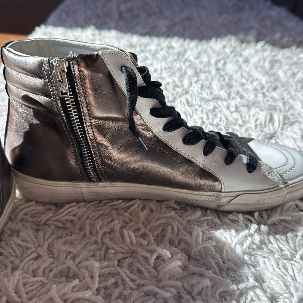 Golden Goose White and Silver High-Top Sneakers - Picture 4 of 11
